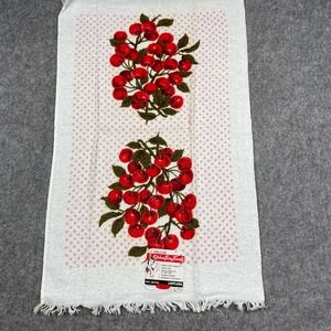 Vintage Town House Kitchen Terry Towel Red Cherries Polka Dot Fringed MCM USA